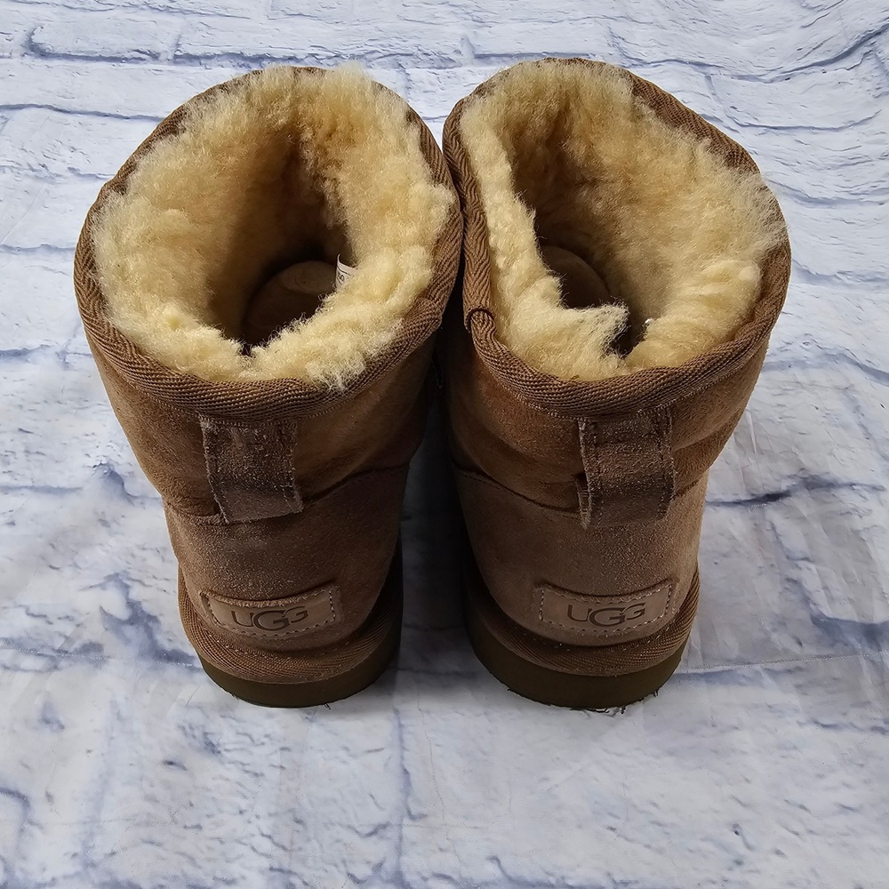 UGG Classic Mini II Boots Womens 7 Chestnut Brown Suede Shearling Ankle Booties - Picture 11 of 13